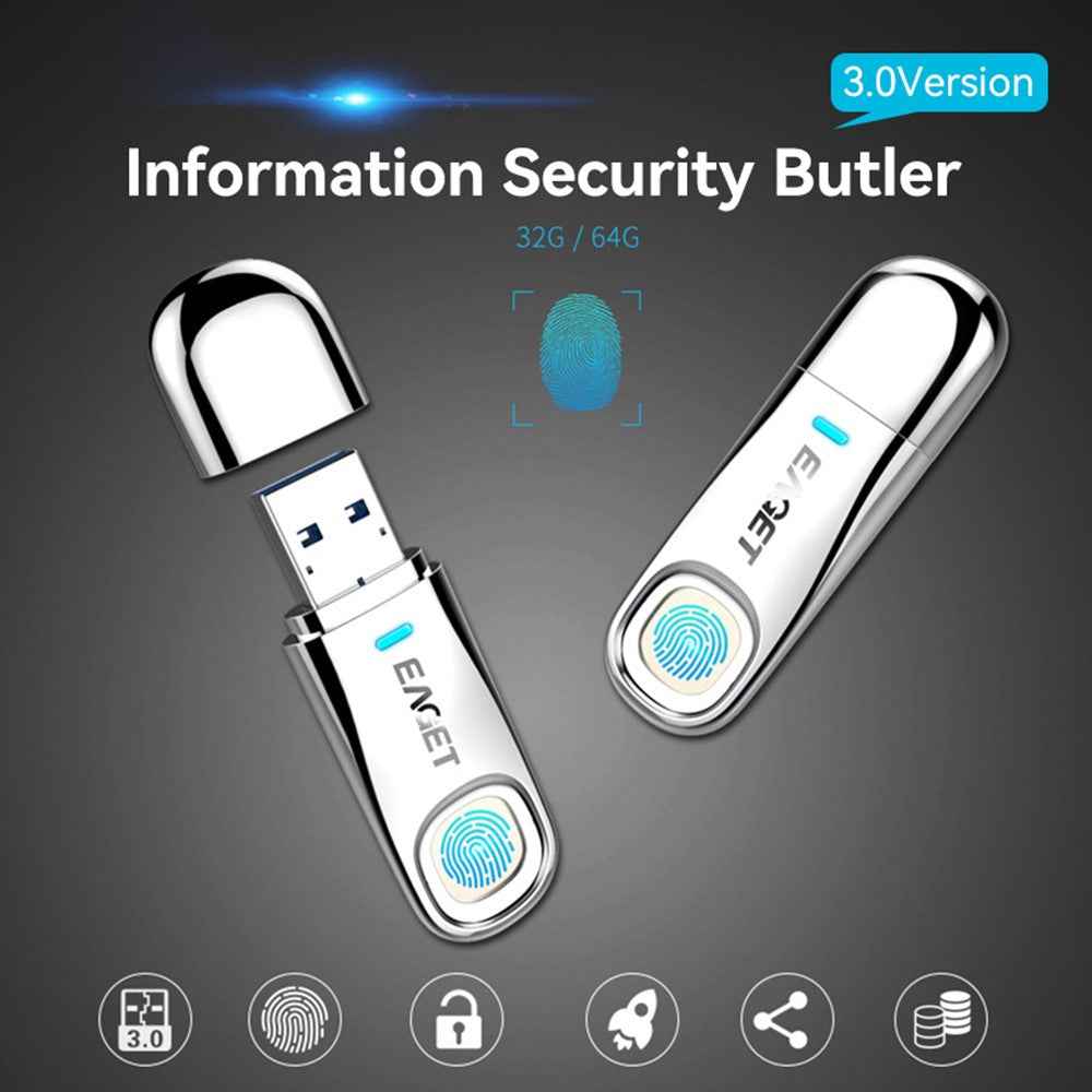 FU60 Fingerprint Encryped Flash Drive USB 3.0 U Disk Zinc Alloy Memory Stick for Laptops Computers - 64G