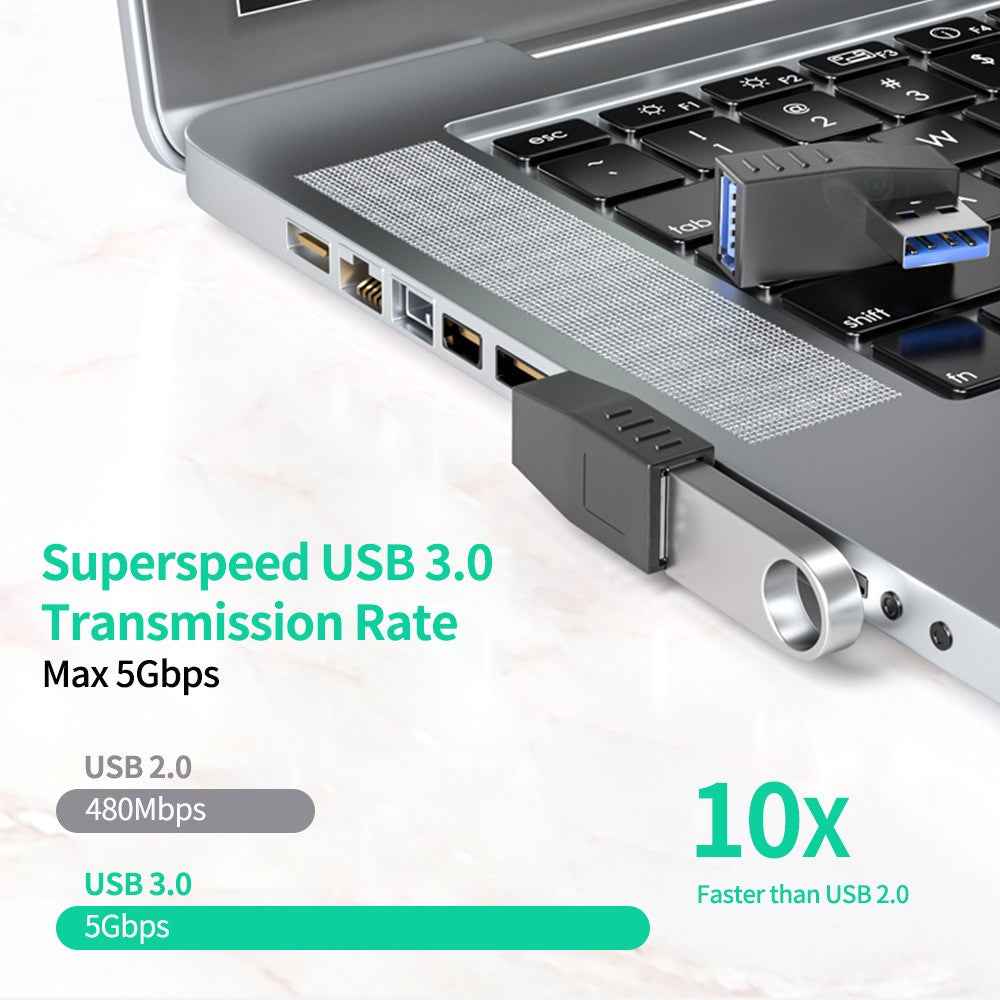 USB 3.0 Male to Female Converter 90 Degree Right Angle Adapter - Left Angle