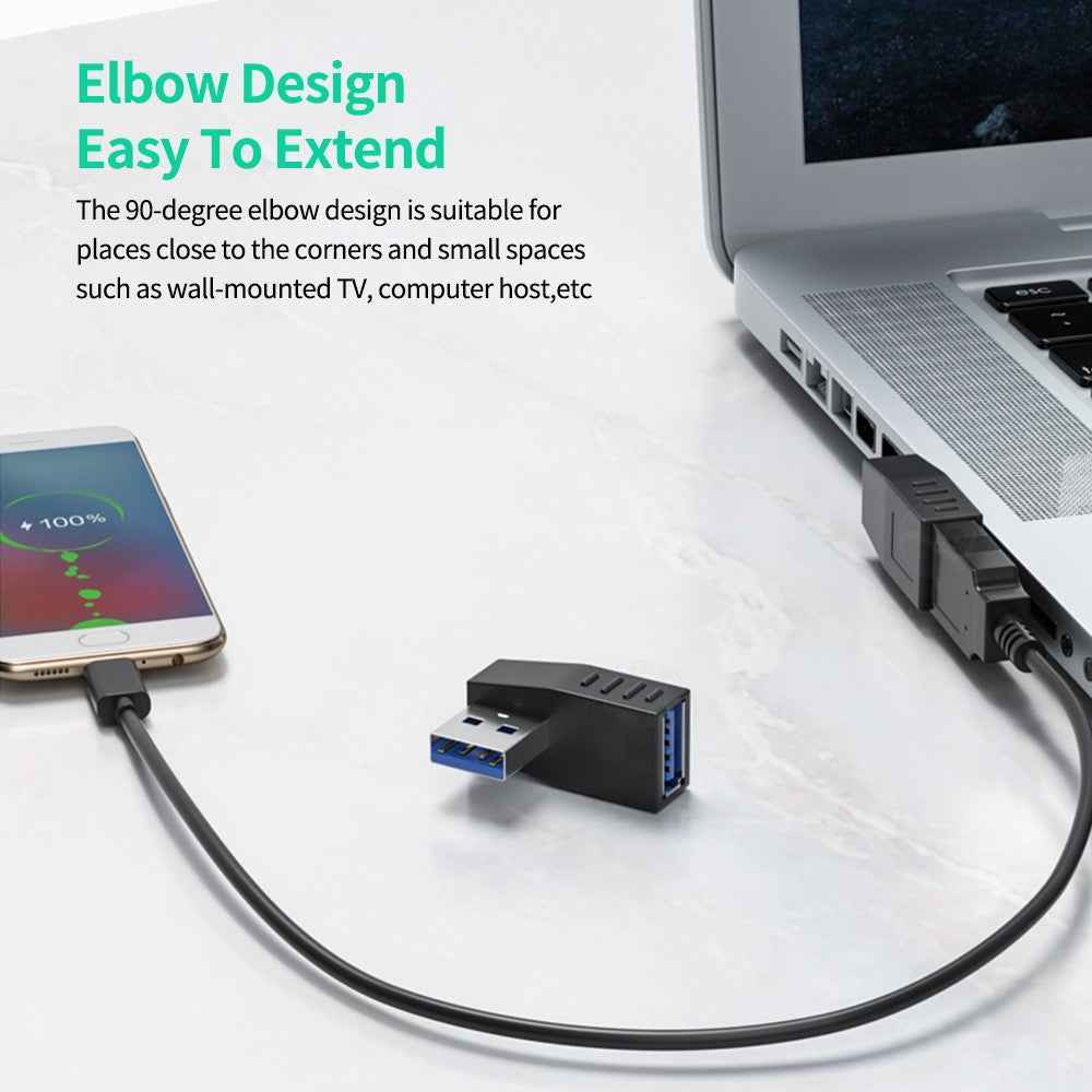 USB 3.0 Male to Female Converter 90 Degree Right Angle Adapter - Left Angle