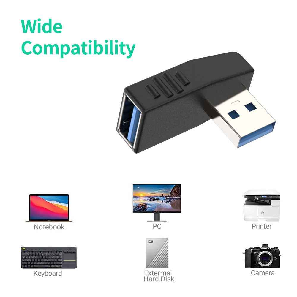 USB 3.0 Male to Female Converter 90 Degree Right Angle Adapter - Left Angle