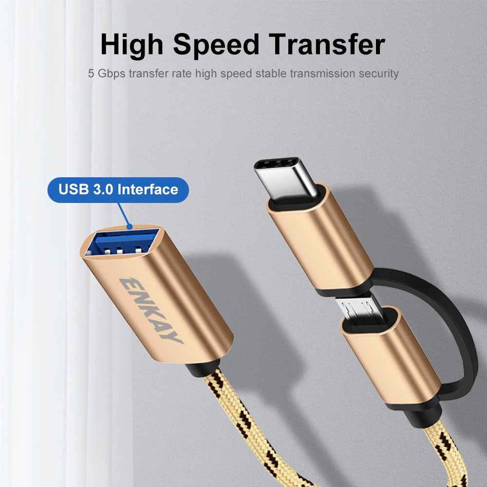 ENK-AT113 2 in 1 USB 3.0 OTG Adapter Cable USB Type C Micro USB to USB 3.0 Converter Cable Data Line - Silver