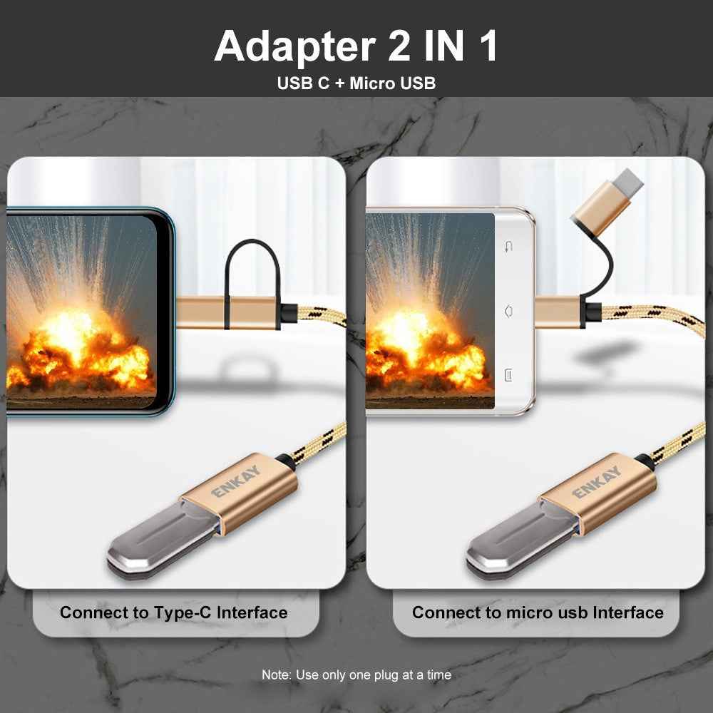 ENK-AT113 2 in 1 USB 3.0 OTG Adapter Cable USB Type C Micro USB to USB 3.0 Converter Cable Data Line - Silver