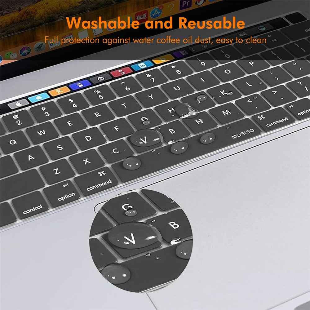 Keyboard Cover for MacBook Pro 13 inch (2020) A2338 / A2251 / A2289 / 16 inch (2019) A2141 EU Version Layout Ultra Thin Silicone Keyboard Protector - Black