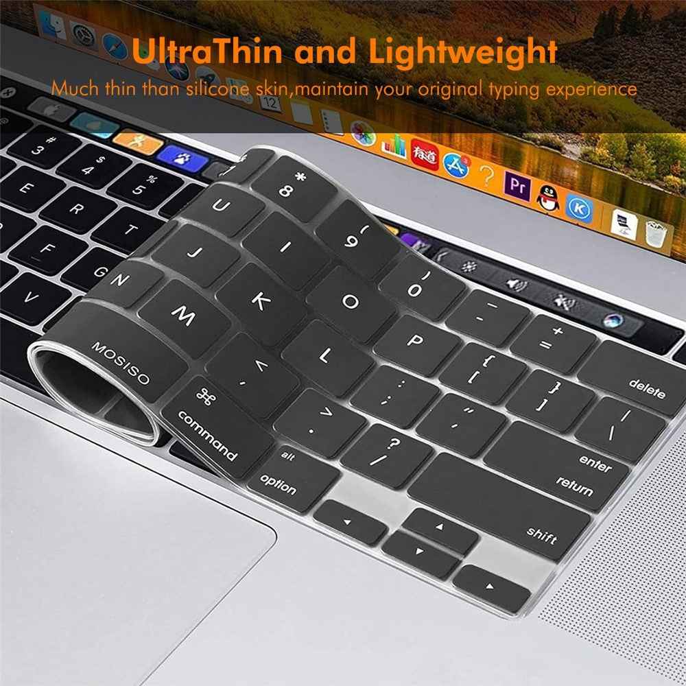 Keyboard Cover for MacBook Pro 13 inch (2020) A2338 / A2251 / A2289 / 16 inch (2019) A2141 EU Version Layout Ultra Thin Silicone Keyboard Protector - Black
