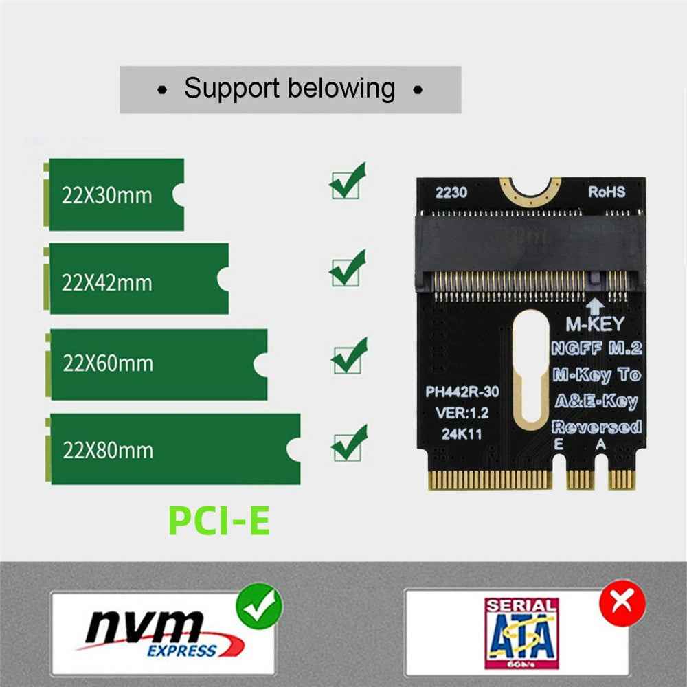 EP-043-BK NGFF A+E-Key Male to NVME M-Key Female Extension Adapter for Laptop Mainboard SSD