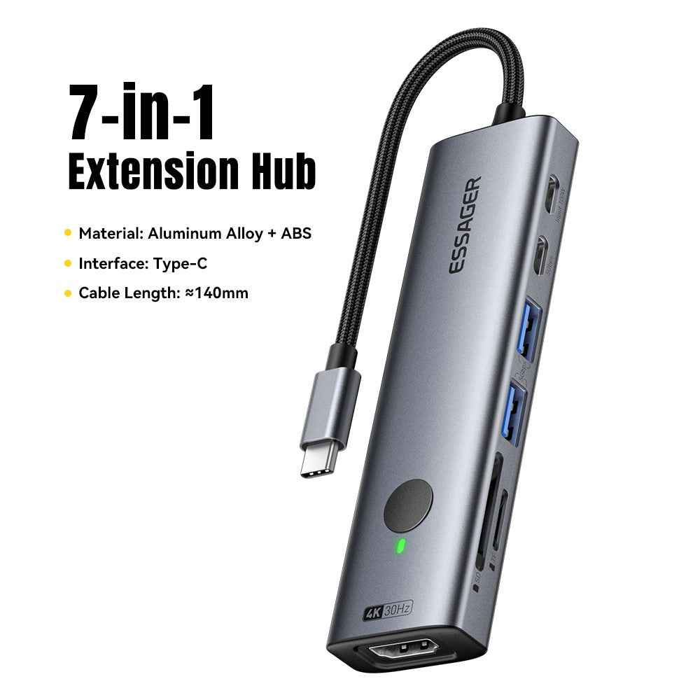 7 In 1 Expansion Hub with 4K 30Hz HDMI / Type C / USB 3.0 / SD TF Card Slot Docking Station