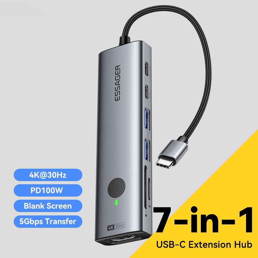 7 In 1 Expansion Hub with 4K 30Hz HDMI / Type C / USB 3.0 / SD TF Card Slot Docking Station