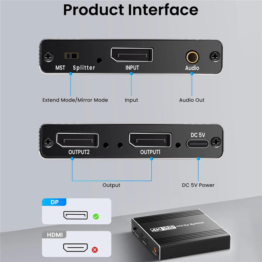 FD-DisplayPort-1.4-to-Dual-DisplayPort-MST-Hub-1X2-4K144HZ-Audio-Extractor-Splitter-Support-Mirror-Extend-Mode-US-Plug