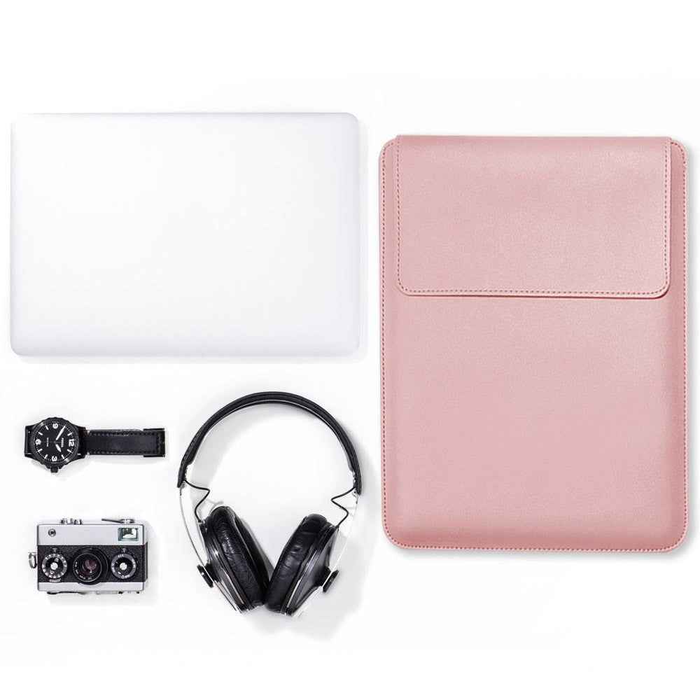 For 15''/15.6'' Laptop Storage Bag PU Leather Multifunction Mouse Pad Notebook Computer Sleeve Set - Rose Gold