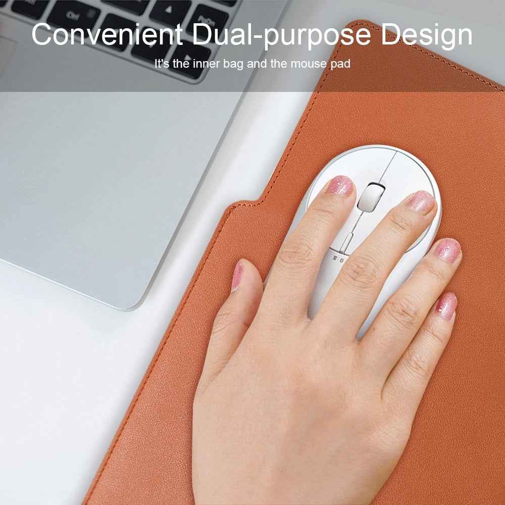 For 15''/15.6'' Laptop Storage Bag PU Leather Multifunction Mouse Pad Notebook Computer Sleeve Set - Rose Gold