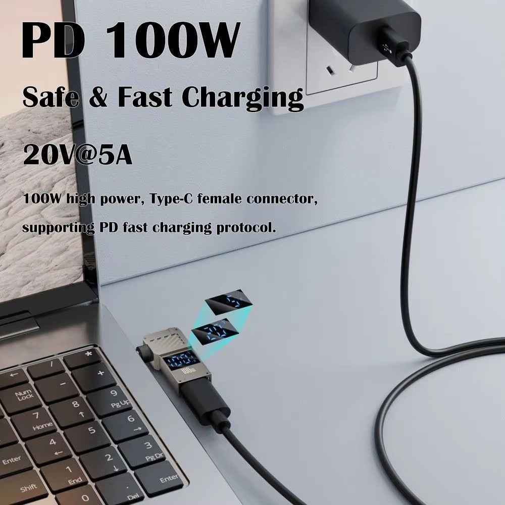 For HP Laptop PD 100W Charging Adapter Type-C to DC 4.5x3.0mm Digital Display Zinc Alloy Converter