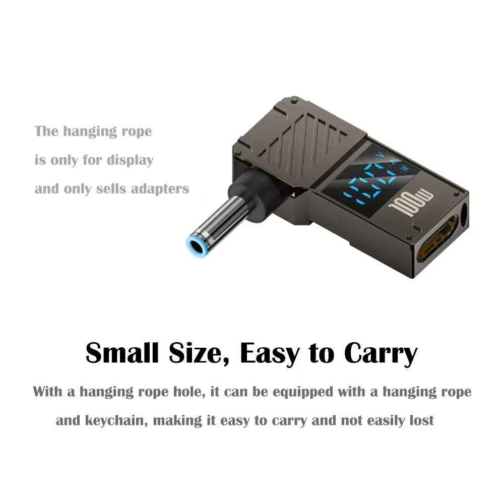 For HP Laptop PD 100W Charging Adapter Type-C to DC 4.5x3.0mm Digital Display Zinc Alloy Converter