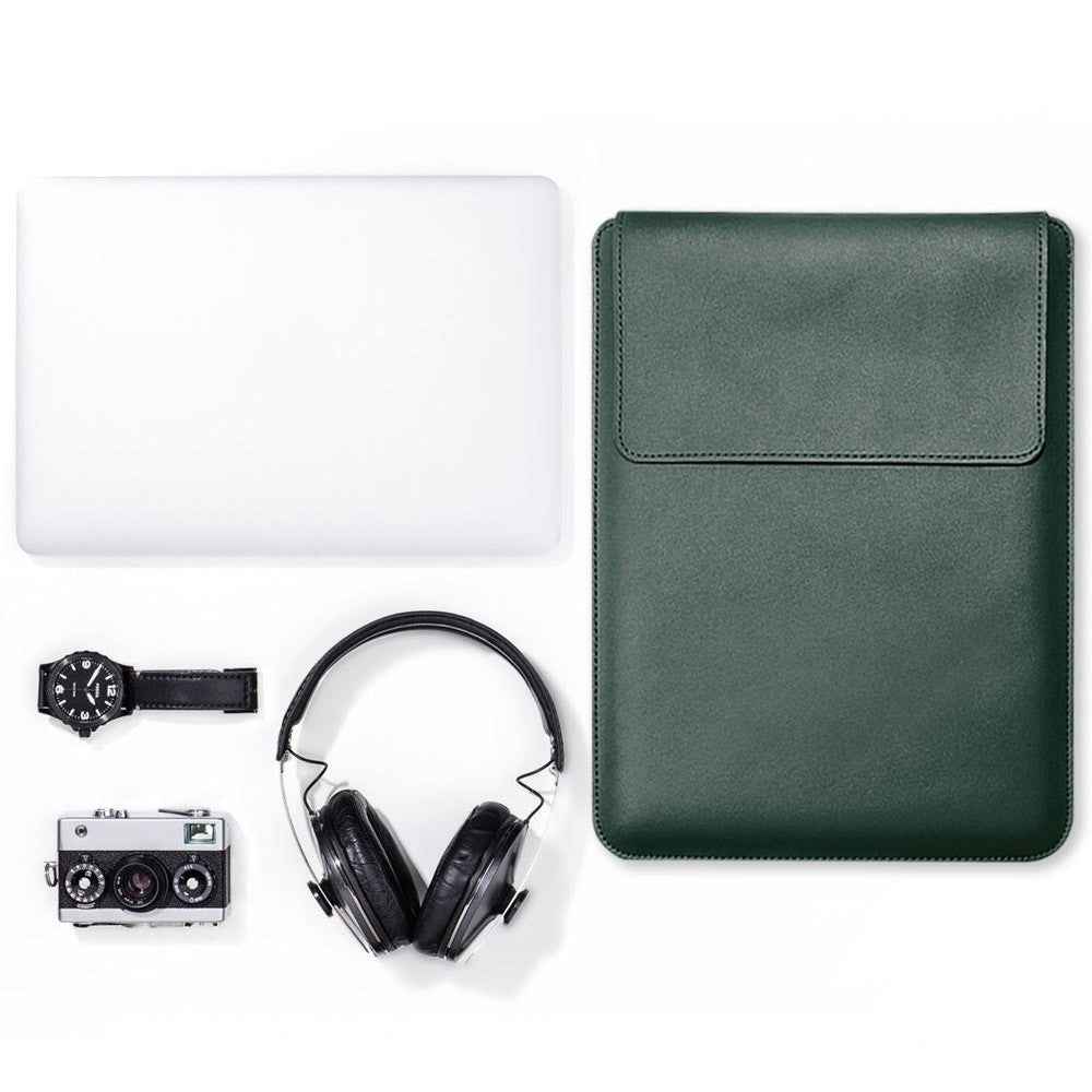 For MacBook 13''/14'' Laptop Storage Bag Multifunction PU Leather Mouse Pad Notebook Computer Sleeve Pouch - Midnight Green