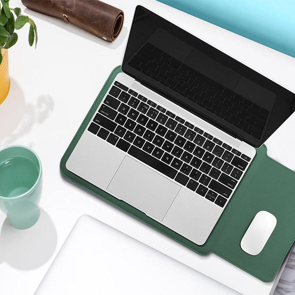 For-MacBook-13''/14''-Laptop-Storage-Bag-Multifunction-PU-Leather-Mouse-Pad-Notebook-Computer-Sleeve-Pouch-Midnight-Green