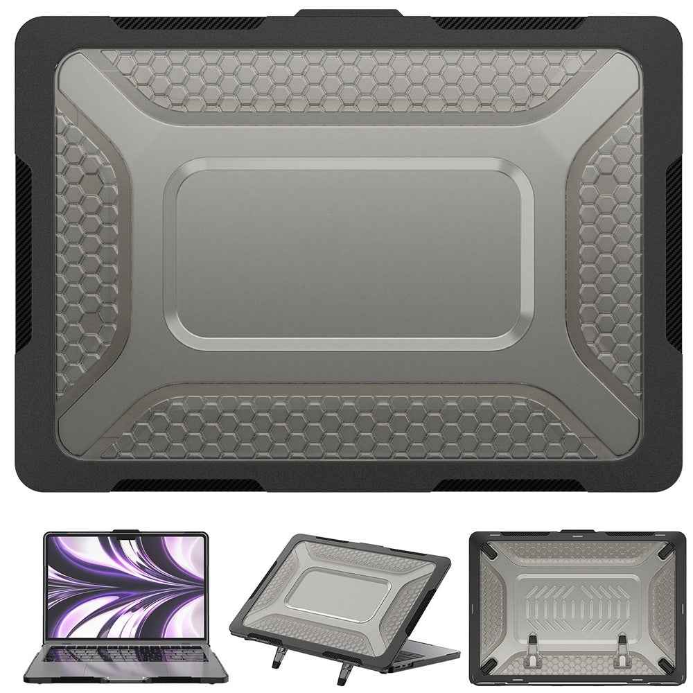 For MacBook Air 13 inch (2026) A3449 / (2025) A3240 / (2024) A3113 / (2022) A2681 Heat Dissipation Laptop Case Shockproof Hard PC Soft TPU Kickstand Cover - Black