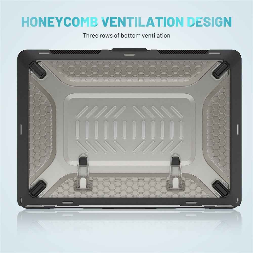 For MacBook Air 13 inch (2026) A3449 / (2025) A3240 / (2024) A3113 / (2022) A2681 Heat Dissipation Laptop Case Shockproof Hard PC Soft TPU Kickstand Cover - Black