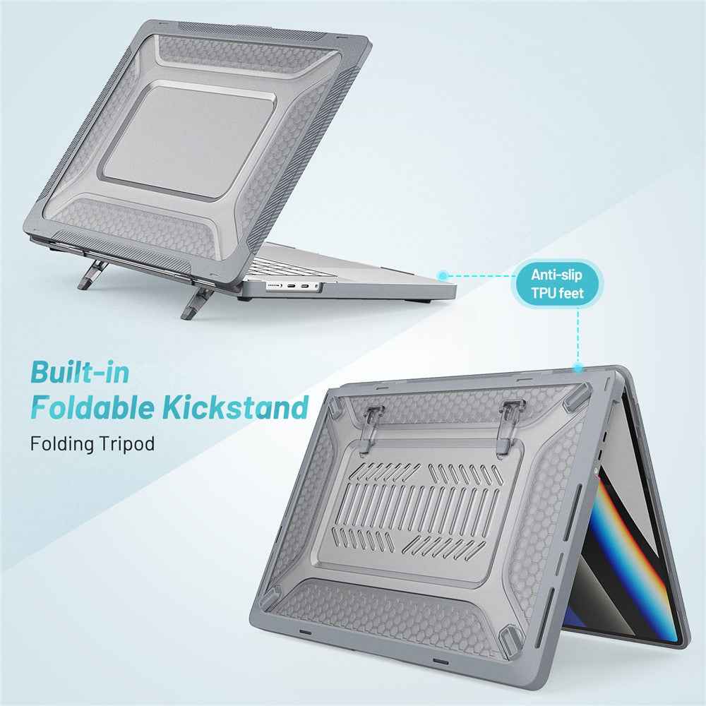 For MacBook Pro 16 inch (2026) A3429 A3428 / (2025) A3186 A3403 / (2024) A2991 / (2023) A2780 / (2021) A2485 M1 Pro / M1 Max Laptop Case Kickstand Hard PC Cover - Grey