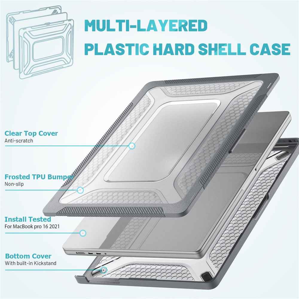 For MacBook Pro 16 inch (2026) A3429 A3428 / (2025) A3186 A3403 / (2024) A2991 / (2023) A2780 / (2021) A2485 M1 Pro / M1 Max Laptop Case Kickstand Hard PC Cover - Grey