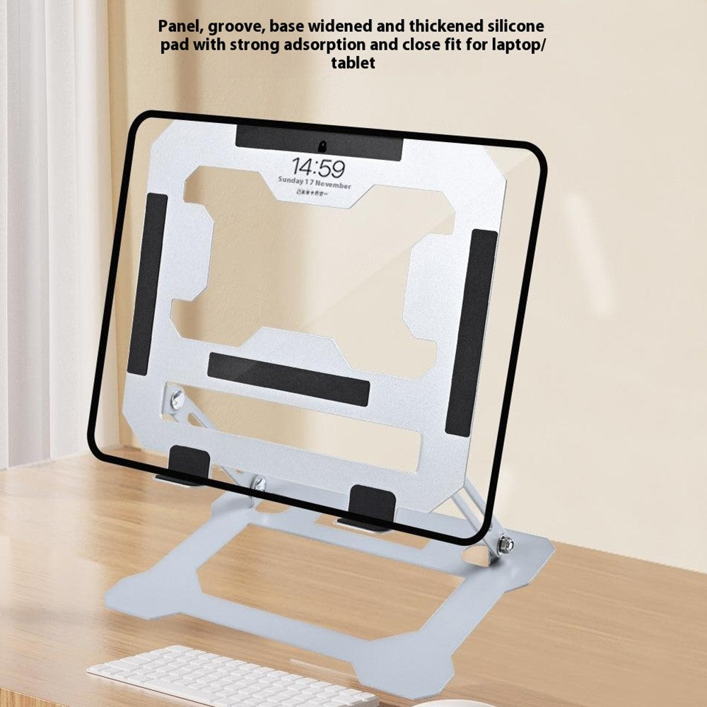 GFS14-TT-5kg-Load-Bearing-Carbon-Steel-Laptop-Cooling-Stand-Adjustable-Height-Hollow-Out-Tablet-Support-Grey