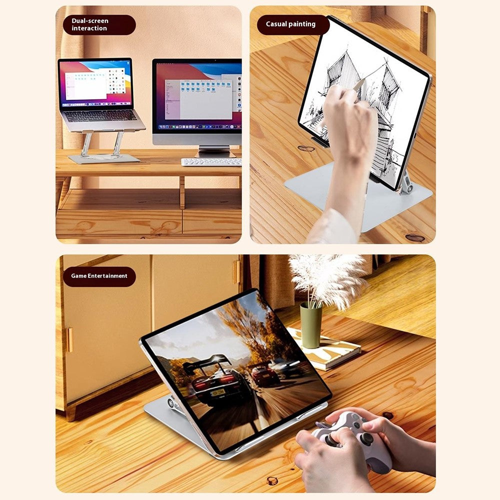 GFS14-TT-5kg-Load-Bearing-Carbon-Steel-Laptop-Cooling-Stand-Adjustable-Height-Hollow-Out-Tablet-Support-Grey