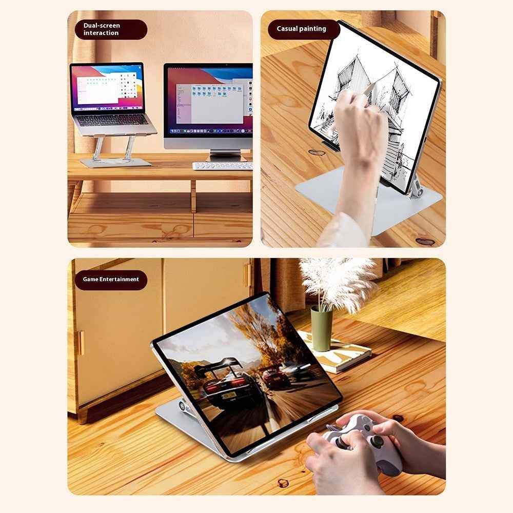 GFX07-T Laptop Holder Cooling Stand Adjustable Height 360 Degree Rotating Carbon Steel Foldable Bracket - Silver