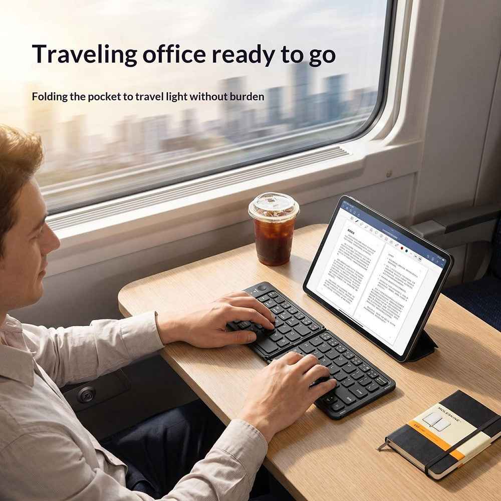 HB-028 Foldable Keyboard Mouse Set with Phone Stand Dual-Mode Mouse and Bluetooth-compatible Keyboard  for Tablet Phone - White