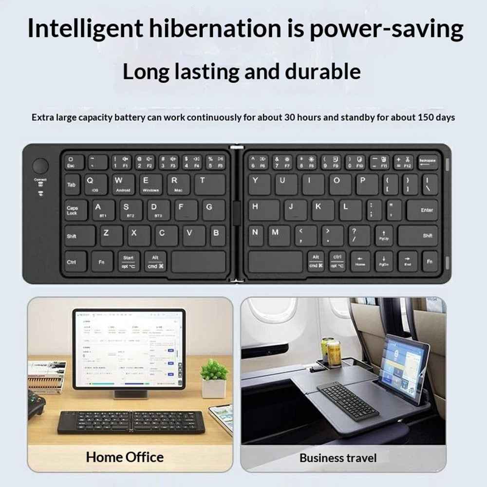 HB-028 Foldable Keyboard Mouse Set with Phone Stand Dual-Mode Mouse and Bluetooth-compatible Keyboard  for Tablet Phone - White