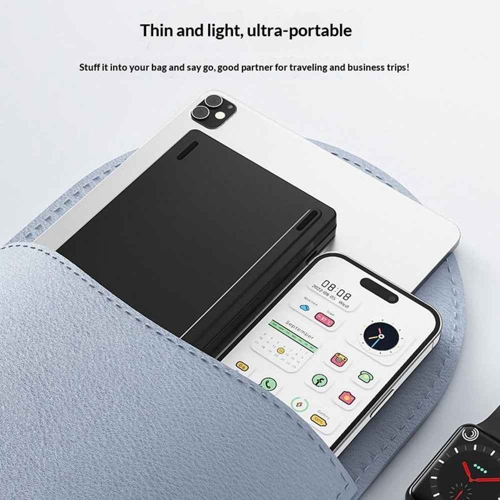 HB-028 Foldable Keyboard Mouse Set with Phone Stand Dual-Mode Mouse and Bluetooth-compatible Keyboard  for Tablet Phone - White