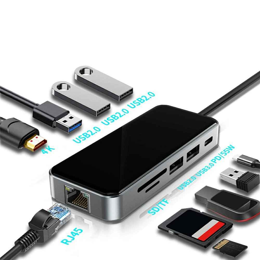 HC-76 10 in 1 USB-C Hub Docking Station with 4K HD RJ45 Ethernet SD TF Card Reader Multi Port Adapter