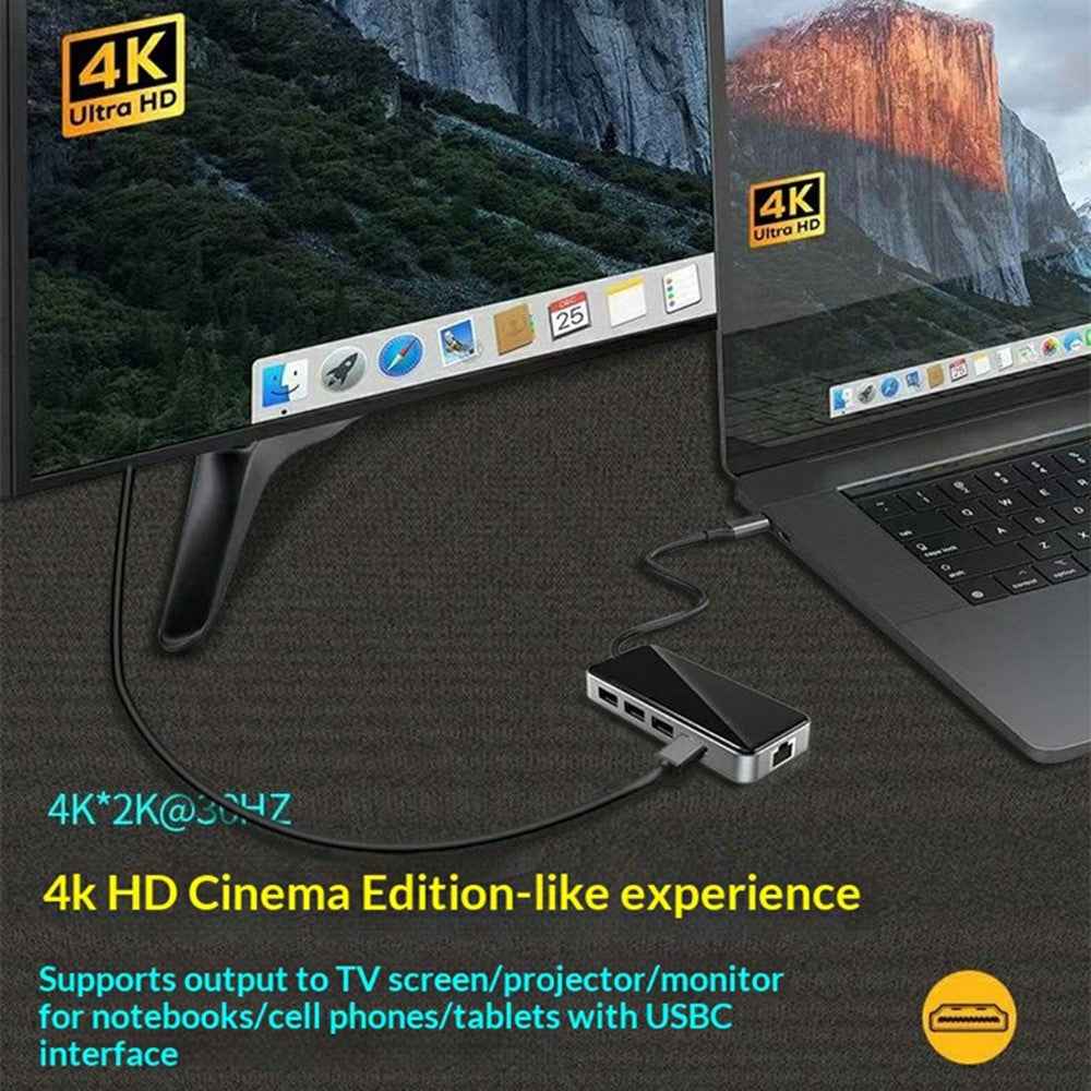 HC-76 10 in 1 USB-C Hub Docking Station with 4K HD RJ45 Ethernet SD TF Card Reader Multi Port Adapter