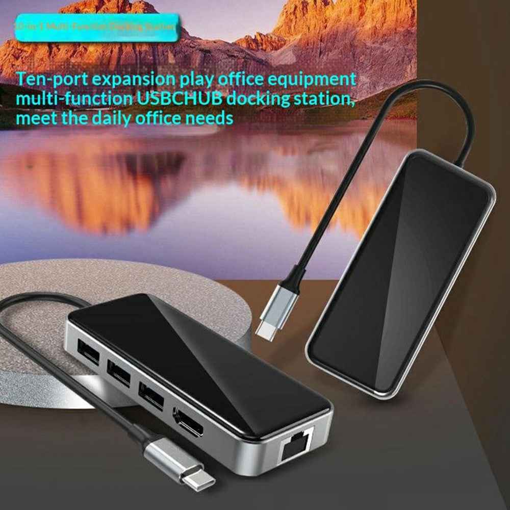HC-76 10 in 1 USB-C Hub Docking Station with 4K HD RJ45 Ethernet SD TF Card Reader Multi Port Adapter