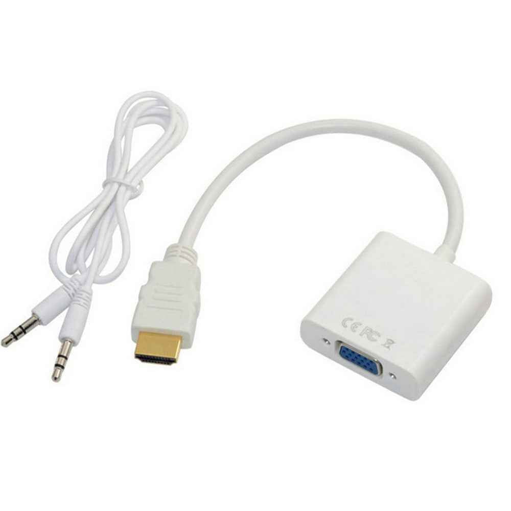 HDMI to VGA Converter Connector with Audio Port HDMI Adapter for Laptops, PC - White