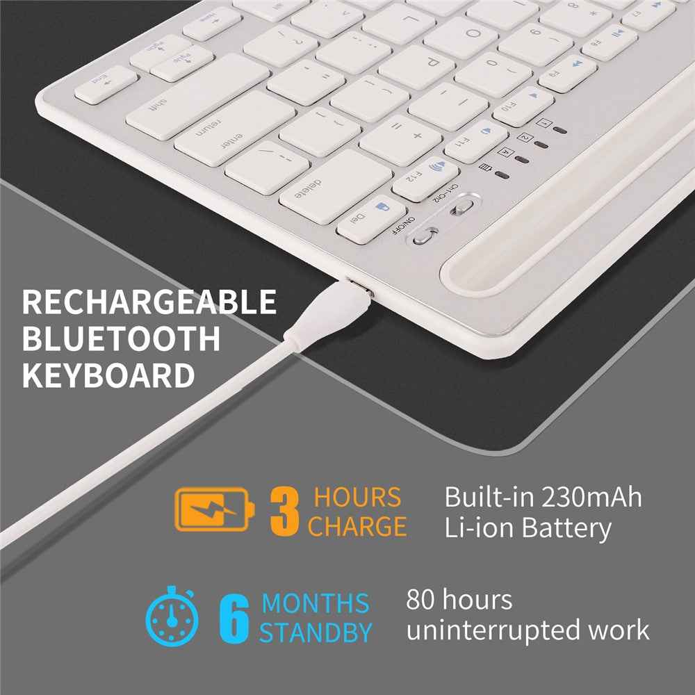 HM-04 Dual-Device Connection Bluetooth-compatible Keyboard for IOS Android Windows Phones/Tablets - Silver