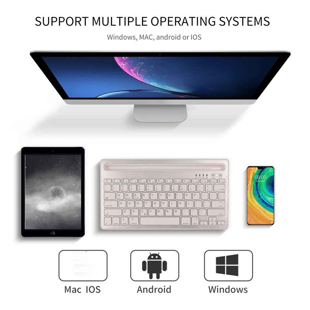 HM-04 Dual-Device Connection Bluetooth-compatible Keyboard for IOS Android Windows Phones/Tablets - Silver