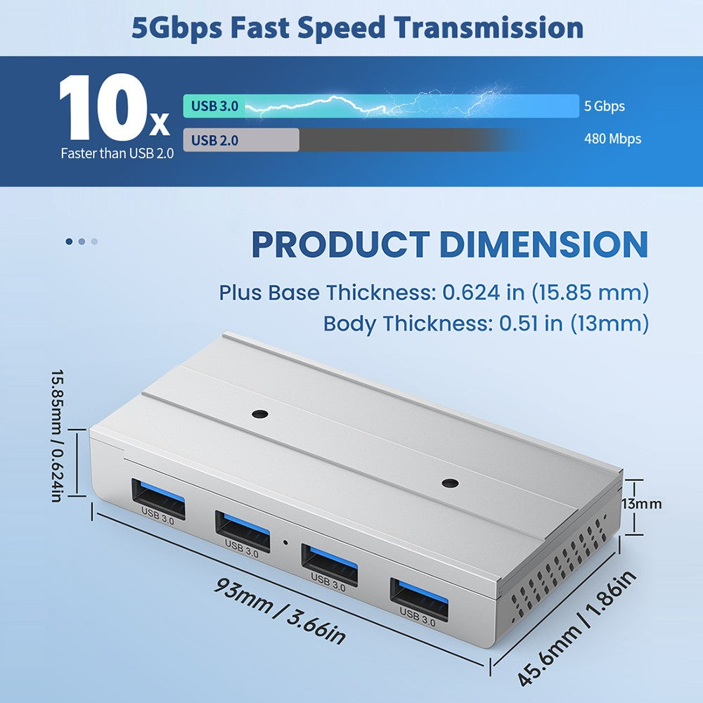 HST-4A-U3-USB-Hub-4-Ports-USB-3.0-Aluminum-Alloy-Magnetic-Rail-Extension-Dock-Black