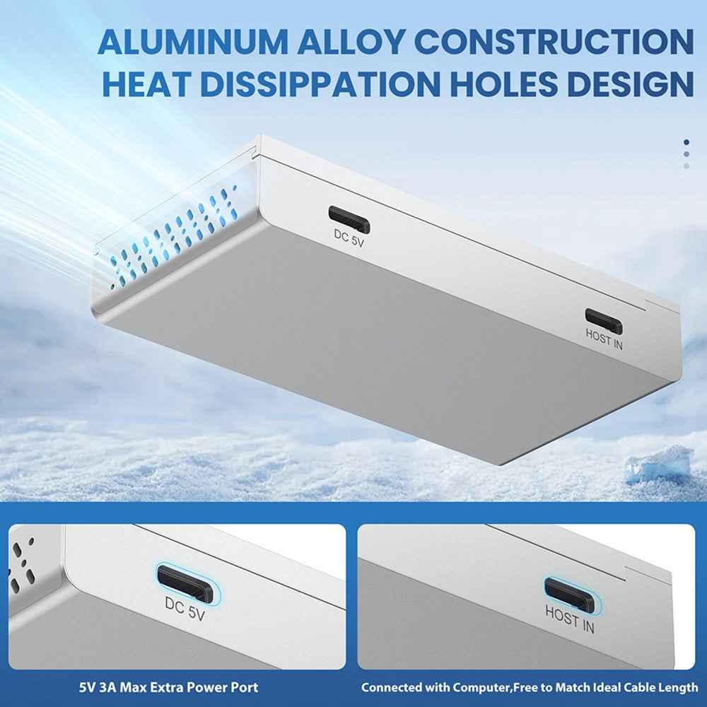 HST-4A-U3 USB Hub 4 Ports USB 3.0 Aluminum Alloy Magnetic Rail Extension Dock - Silver