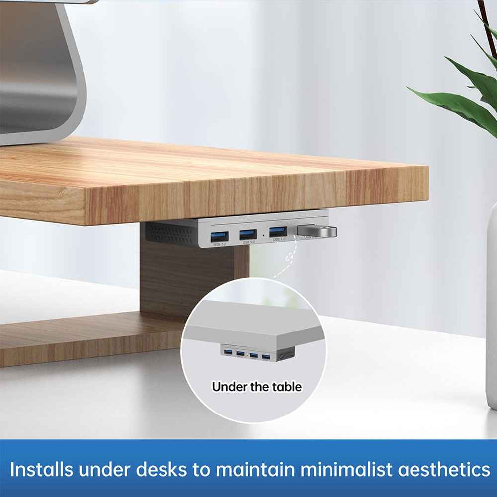 HST-4A-U3 USB Hub 4 Ports USB 3.0 Aluminum Alloy Magnetic Rail Extension Dock - Silver