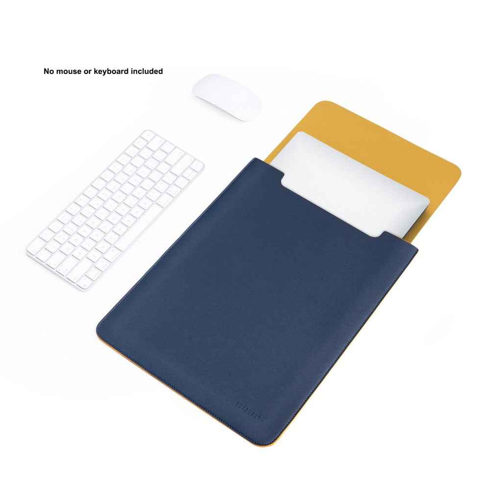 Vertical Protective Case for 15 / 15.4 Inch Laptop Sleeve Double-Sided PU Leather Notebook Bag - Navy Blue