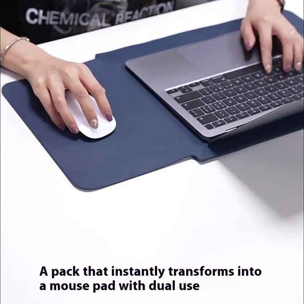 Vertical Protective Case for 15 / 15.4 Inch Laptop Sleeve Double-Sided PU Leather Notebook Bag - Navy Blue