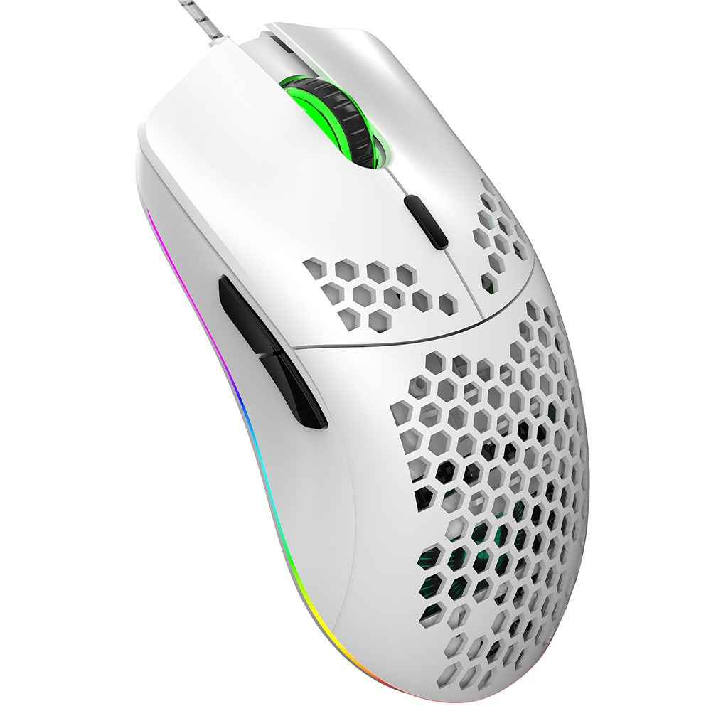 J900 RGB Lighting Honeycomb Holow Programmable Gaming Mouse - White