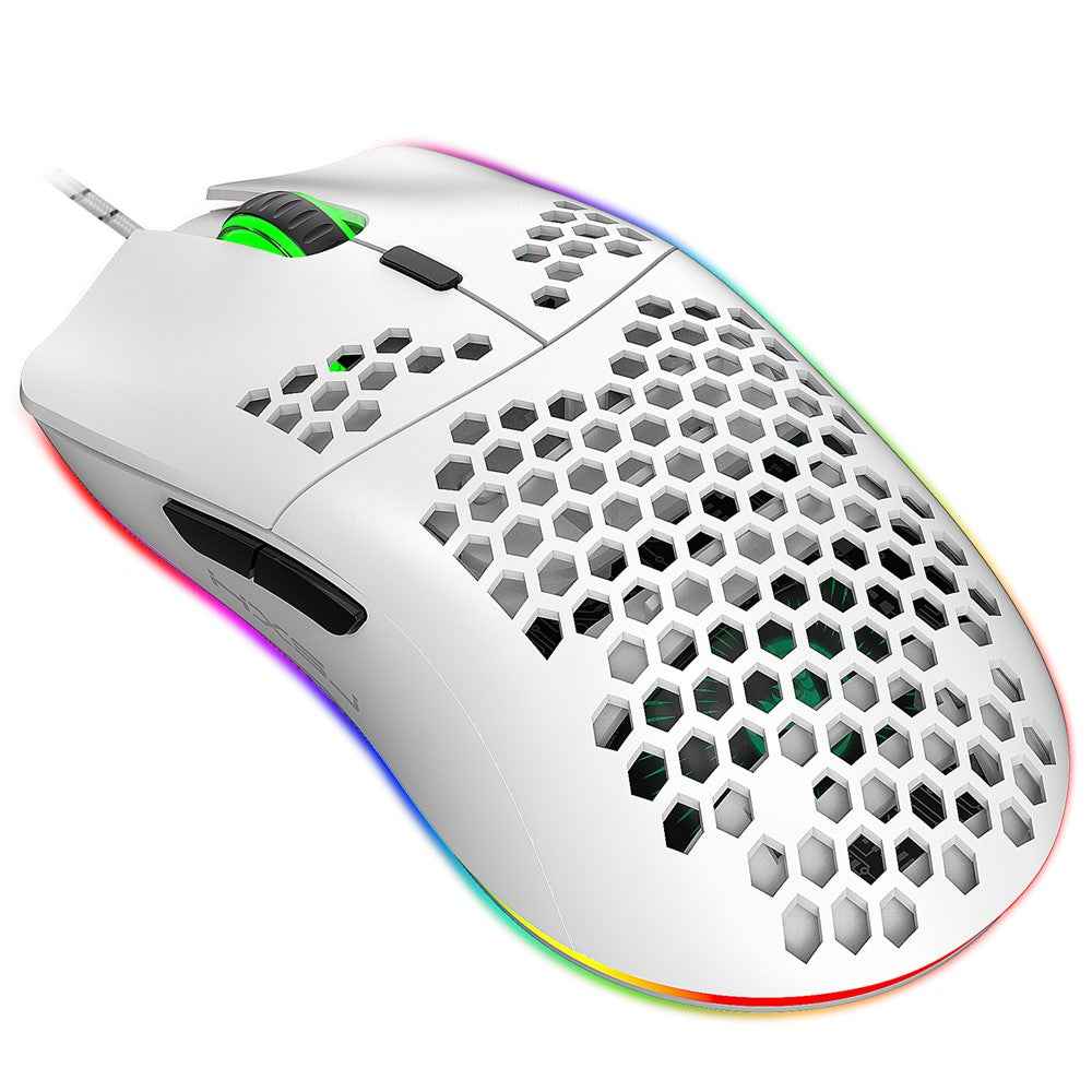 J900 RGB Lighting Honeycomb Holow Programmable Gaming Mouse - White