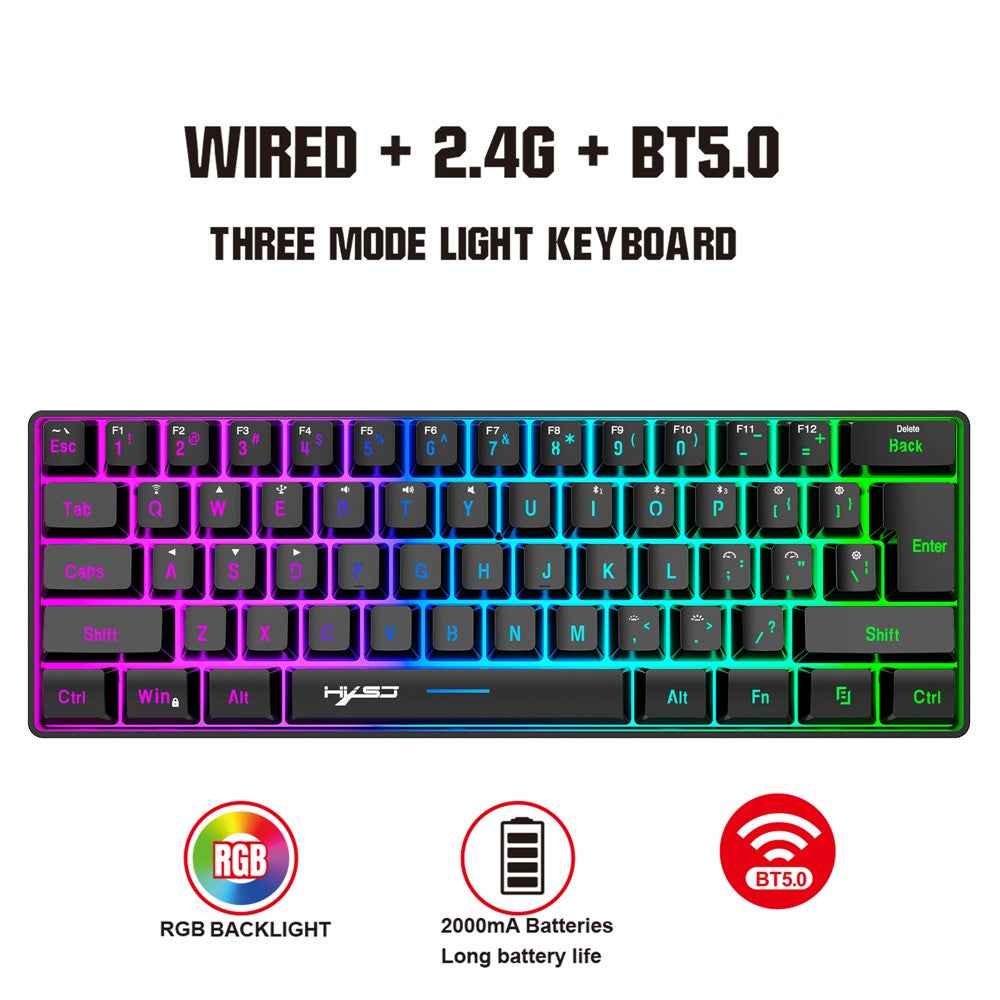 L500 61 Keys Gaming Keyboard 2.4G / Bluetooth-compatible / Wired Triple Mode Membrane Keyboard with RGB Backlit - Black