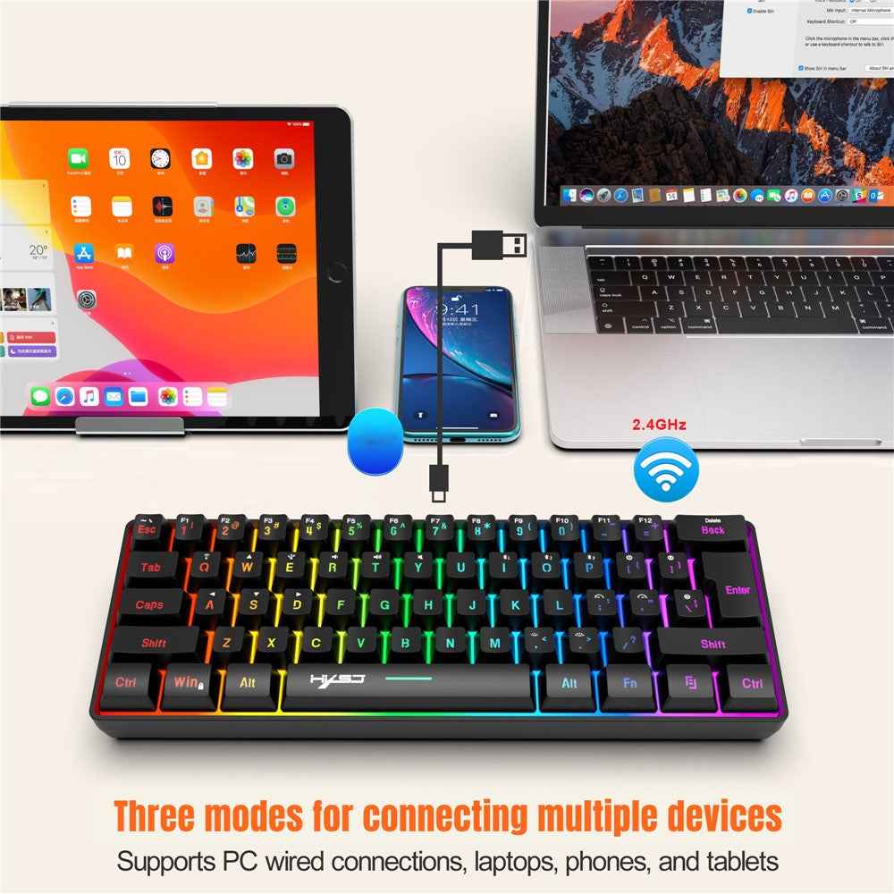 L500 61 Keys Gaming Keyboard 2.4G / Bluetooth-compatible / Wired Triple Mode Membrane Keyboard with RGB Backlit - Black