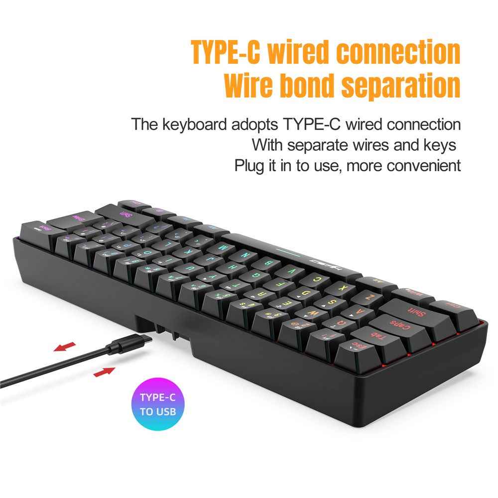 L500 61 Keys Gaming Keyboard 2.4G / Bluetooth-compatible / Wired Triple Mode Membrane Keyboard with RGB Backlit - Black