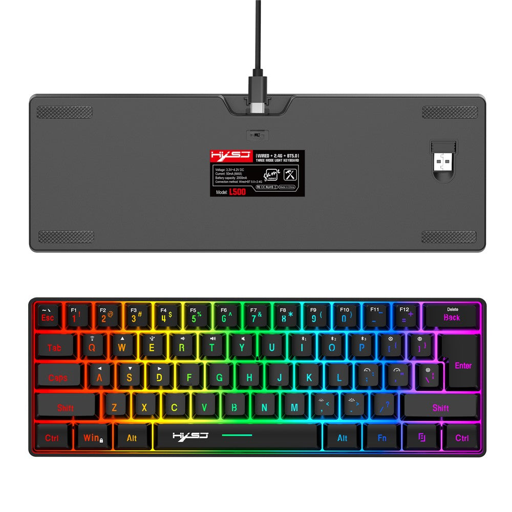 L500-61-Keys-Gaming-Keyboard-2.4G-/-Bluetooth-compatible-/-Wired-Triple-Mode-Membrane-Keyboard-with-RGB-Backlit-Black