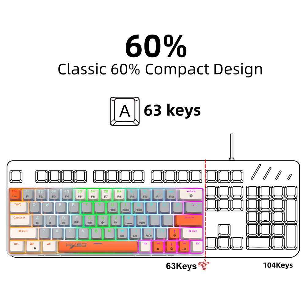 V500 Mechanical Wired Keyboard 63 Keys Gaming Keyboard with Backlight Effect - Red Switch