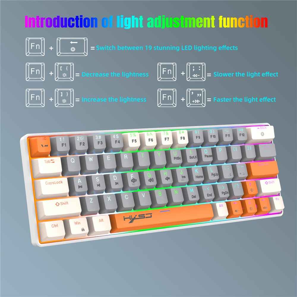 V500 Mechanical Wired Keyboard 63 Keys Gaming Keyboard with Backlight Effect - Red Switch