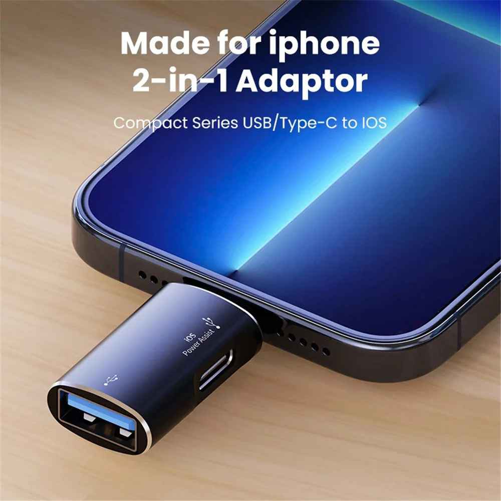 JS-103 For iPhone iPad Connector 7Pin Male to USB+Type-C Female OTG Adapter - Silver