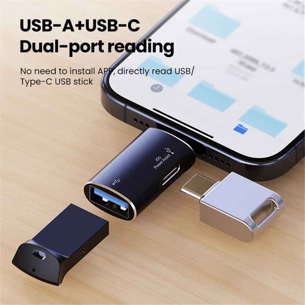 JS-103 For iPhone iPad Connector 7Pin Male to USB+Type-C Female OTG Adapter - Silver