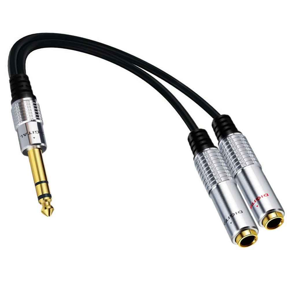 0.2m 1 / 4 Inch 6.35mm 1-to-2 Male to Female Stereo Audio Jack Y Splitter Adapter Cable